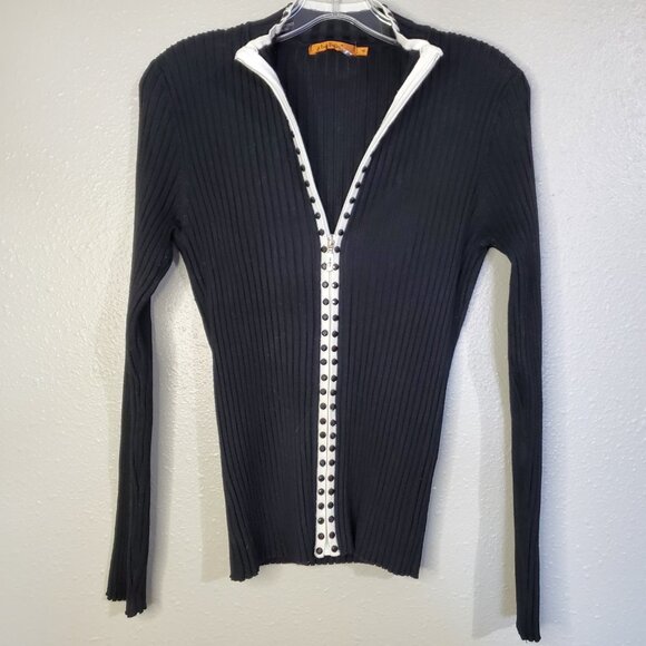 Belldini Black Rhinestone Embellishment Zip Front Top Size XL - Picture 3 of 8